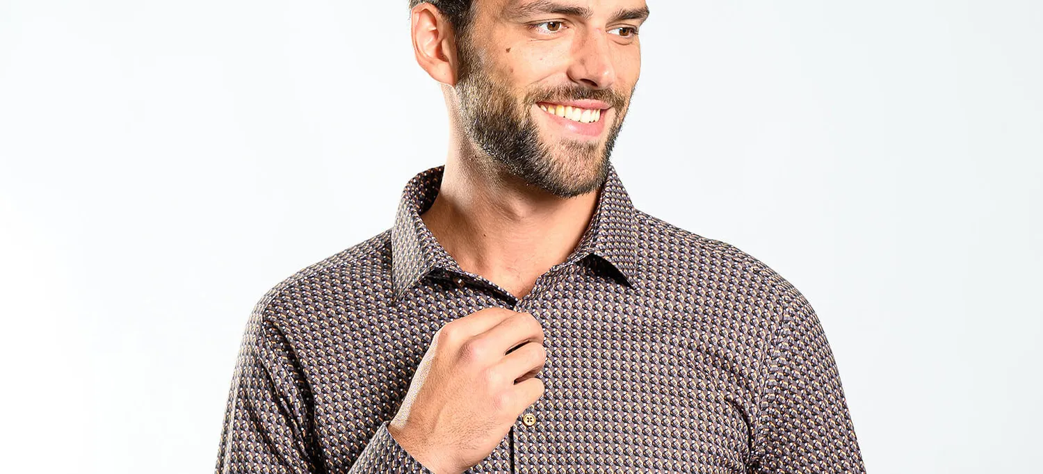 Alain Delon camicia extra slim fit marrone elasticizzata