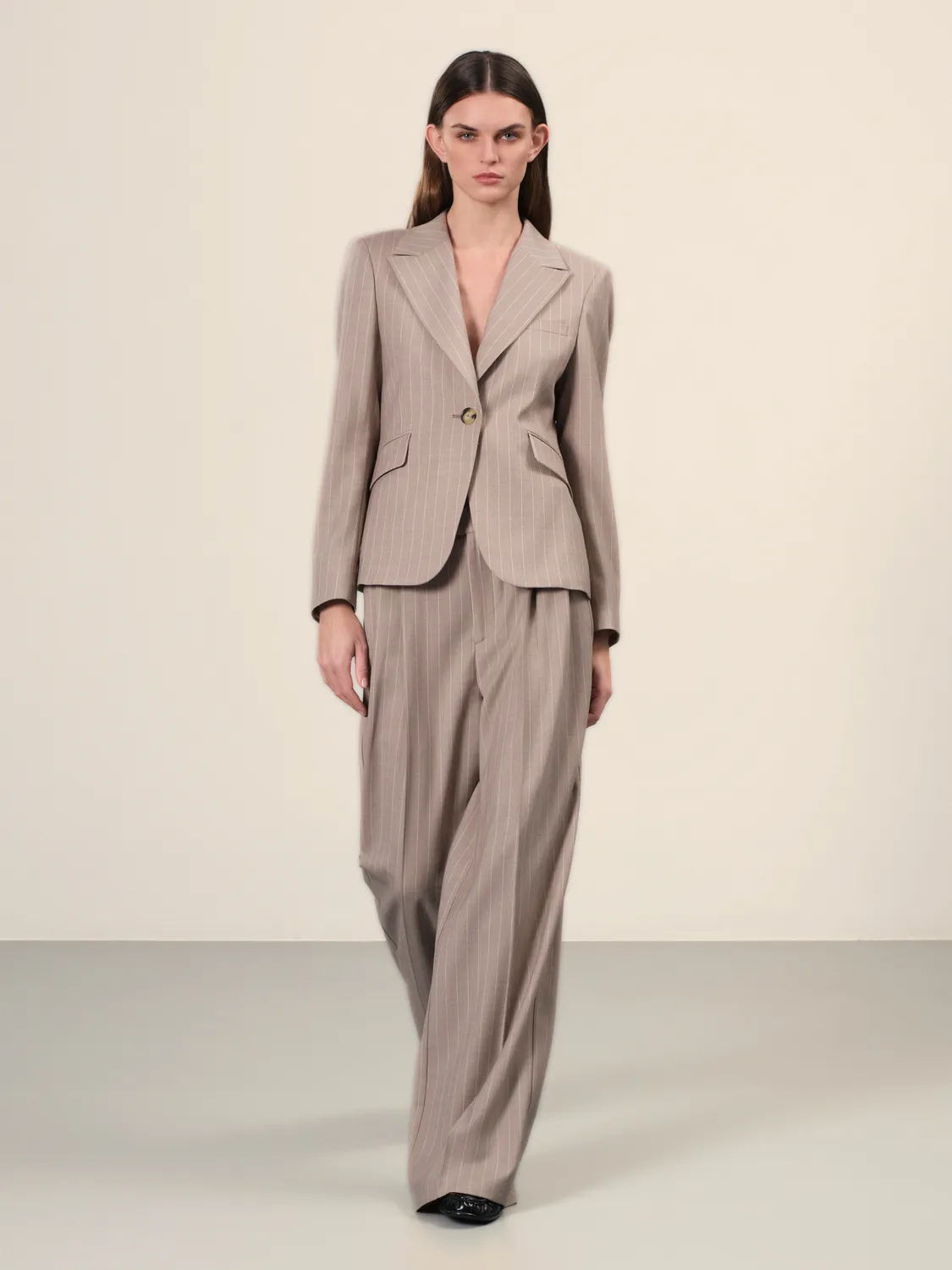 Sand Menswear 2603 Dori Super Wide pantaloni gessato beige lana