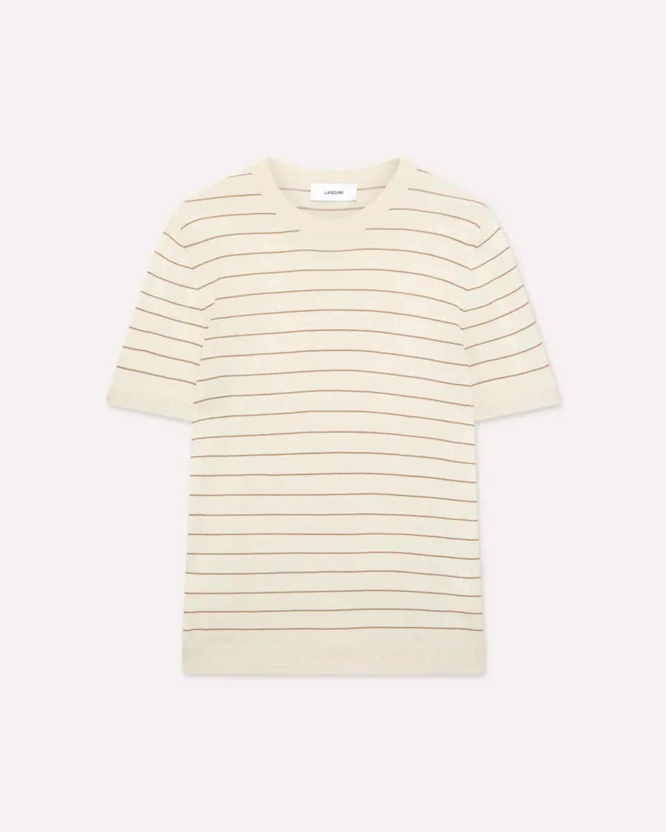 Lardini t-shirt righe panna marrone maglia seta