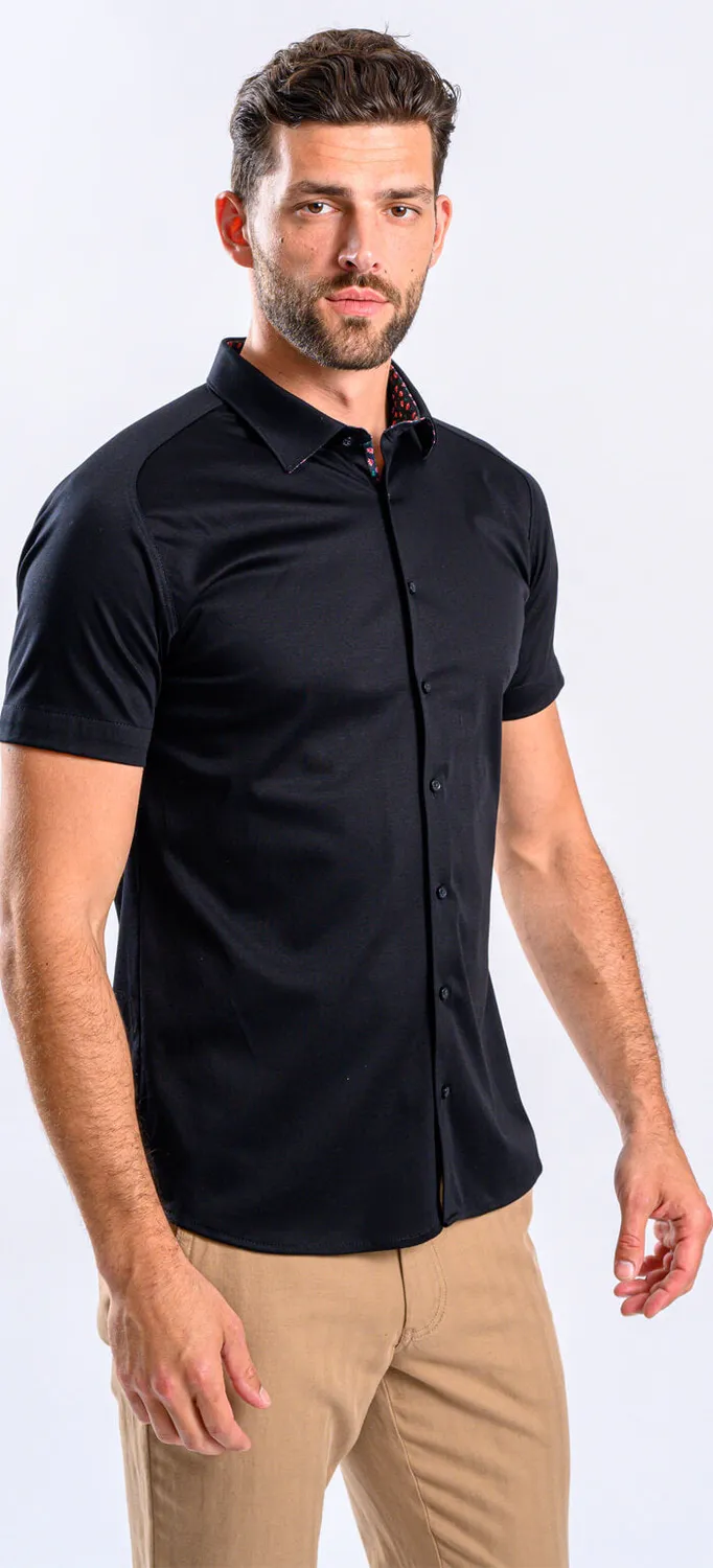 Alain Delon Nera camicia manica corta stretch jersey