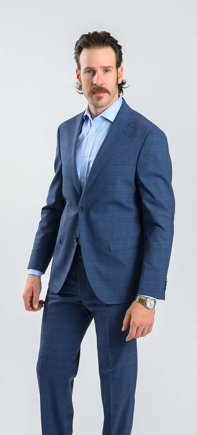 Alain Delon abito slim fit lana blu a quadri