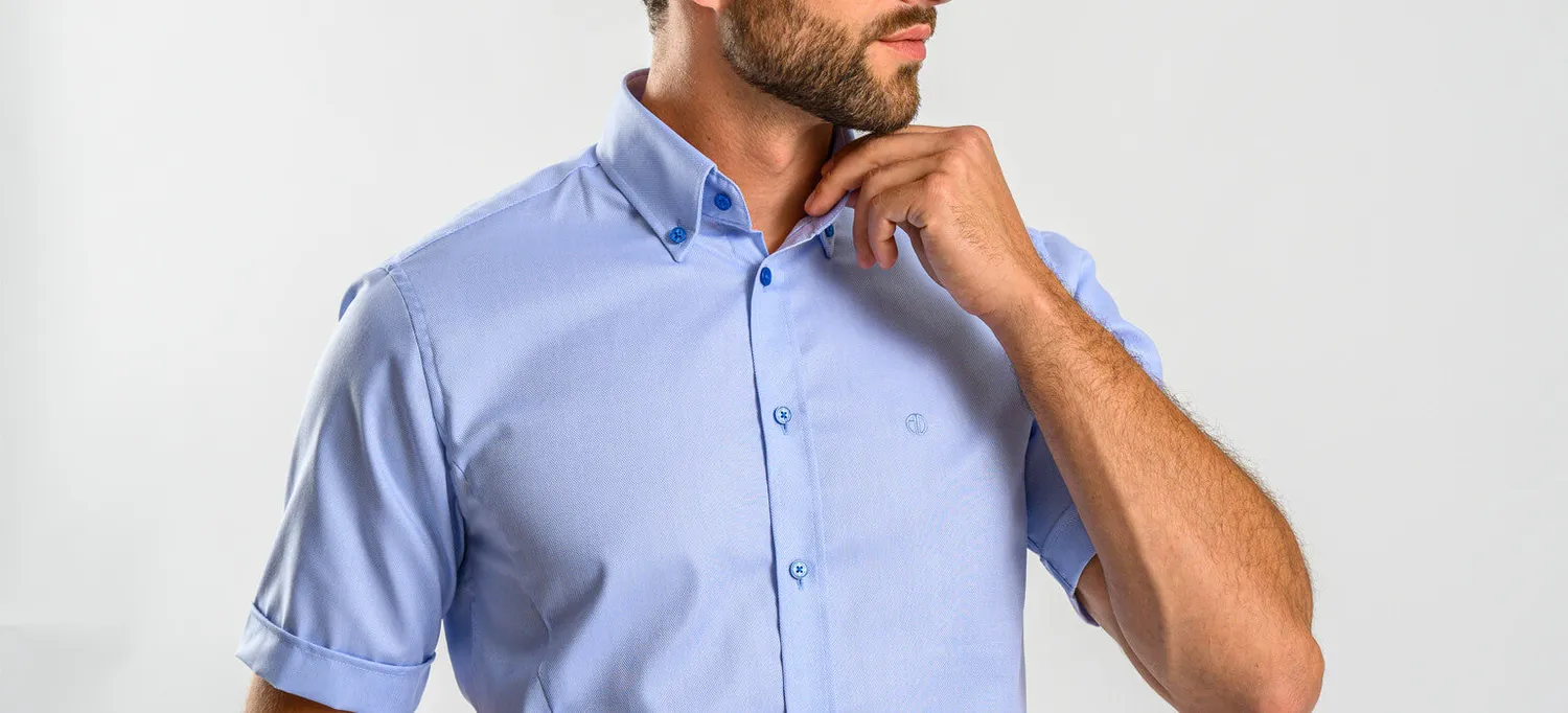 Alain Delon Blu camicia manica corta extra slim Getzner