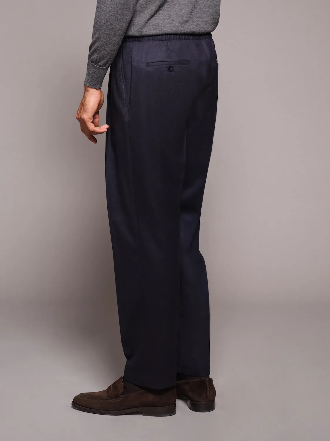 Caruso Norma Pantalone jogger flanella lana blu pince