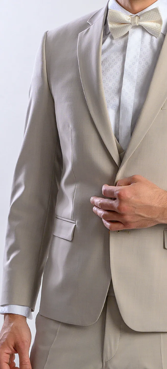 Alain Delon Wedding abito beige slim fit con gilet