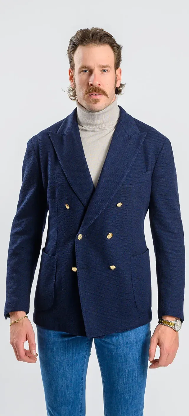 Alain Delon blazer club blu doppiopetto bottoni oro