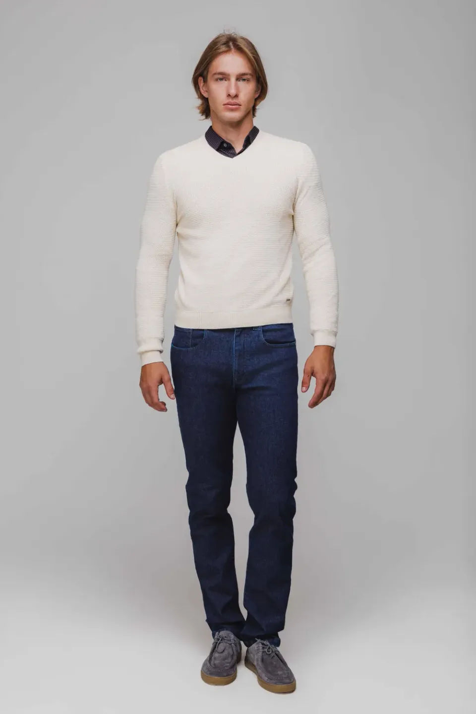 Alain Delon Pullover Beige Scollo V Cotone Uomo