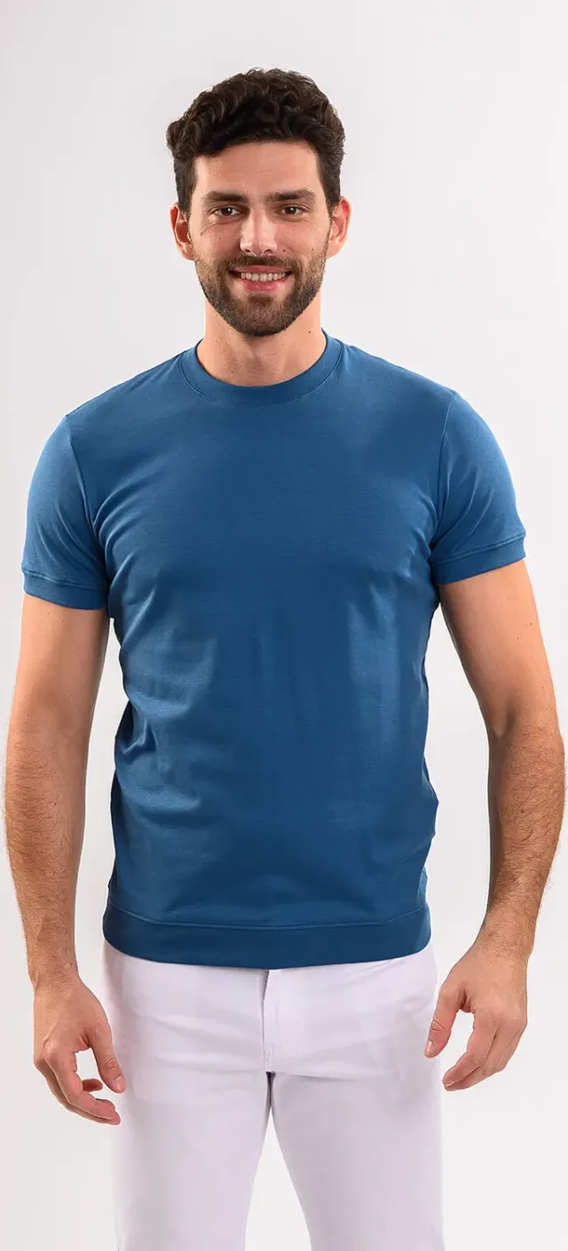 Alain Delon t-shirt cotone blu Slim S