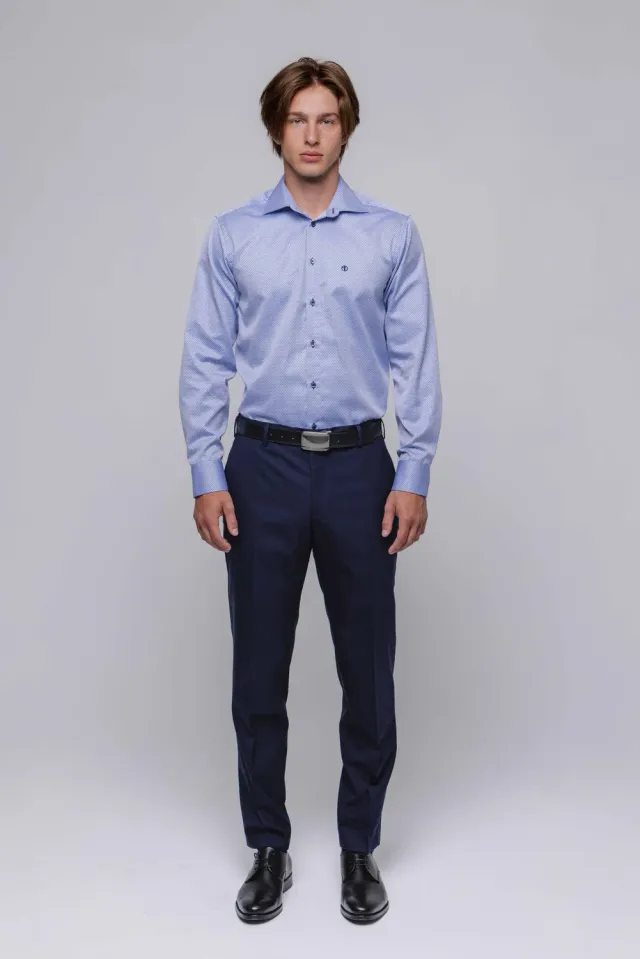 Alain Delon camicia blu slim fit rombi cotone