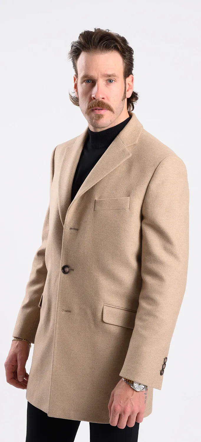 Alain Delon cappotto beige lana slim fit tasche pattina
