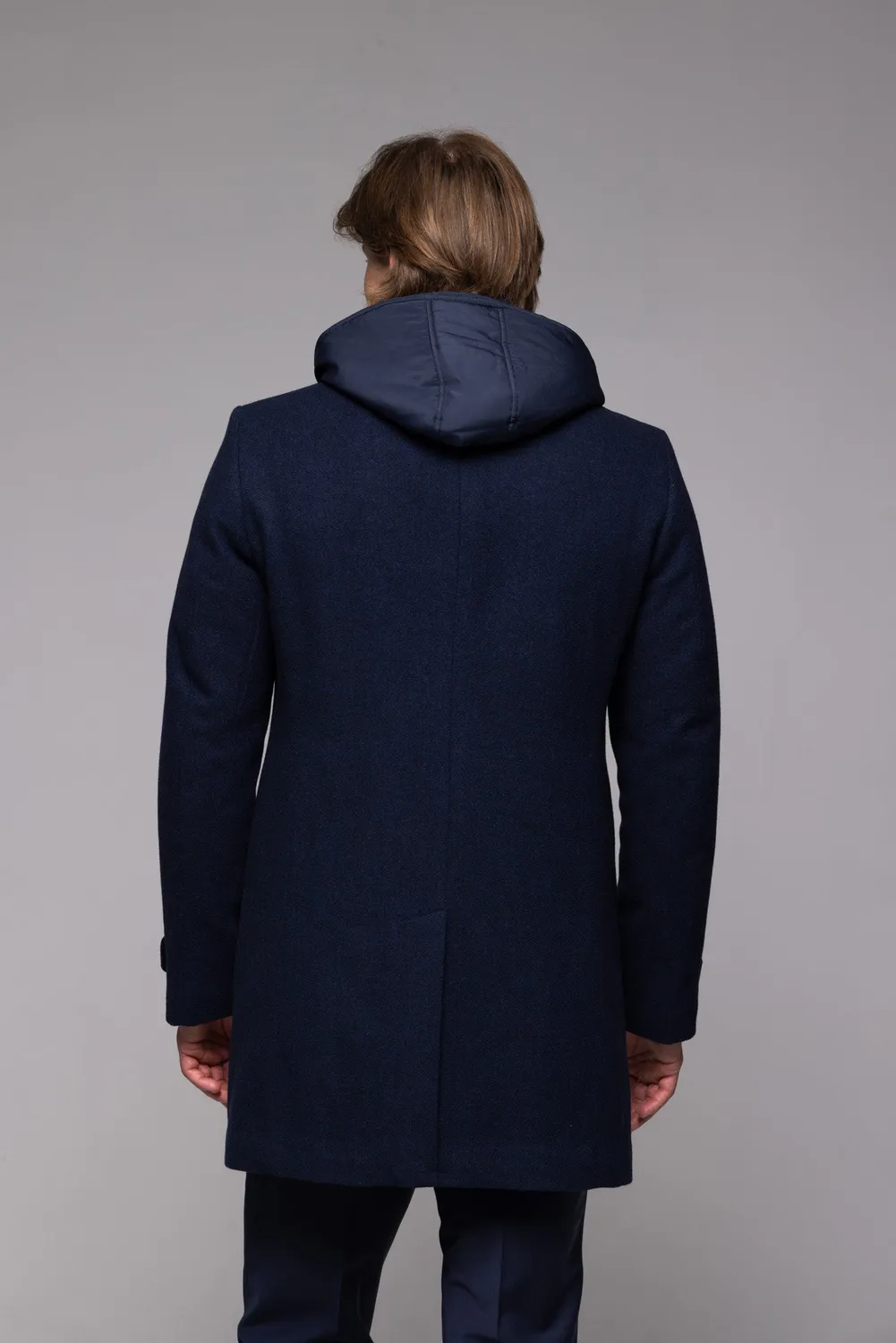 Alain Delon cappotto lana blu slim fit con cappuccio