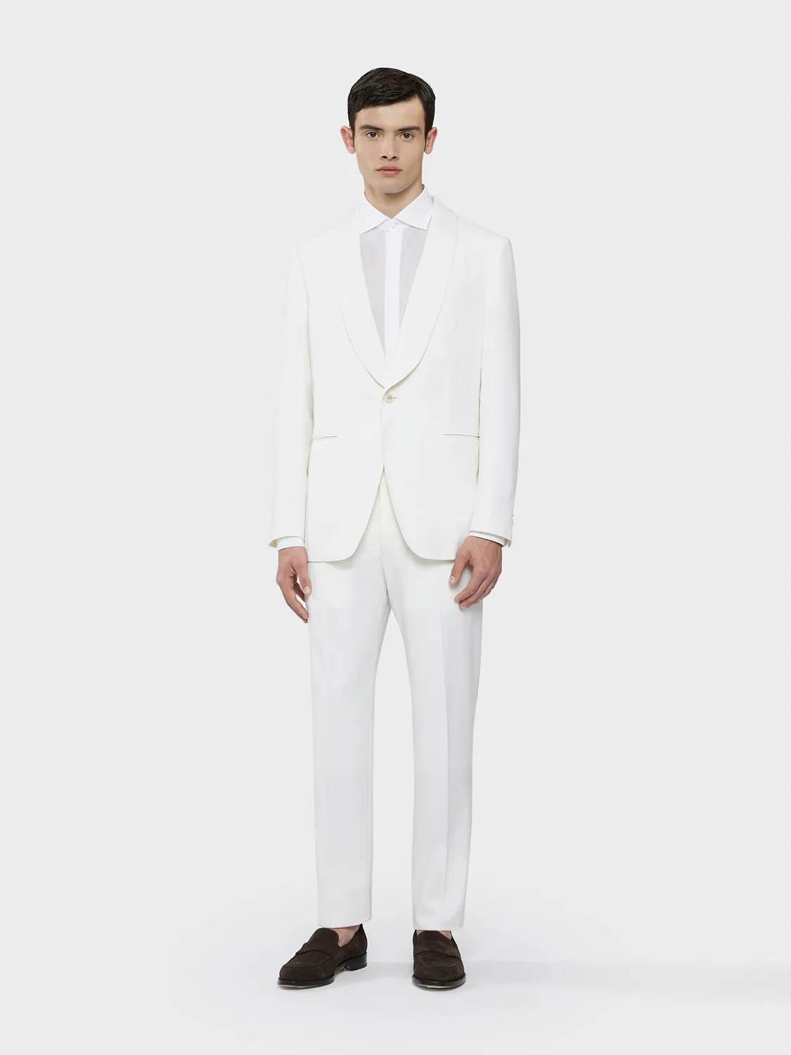Caruso Pantalone in Lana Bianco Slim Fit