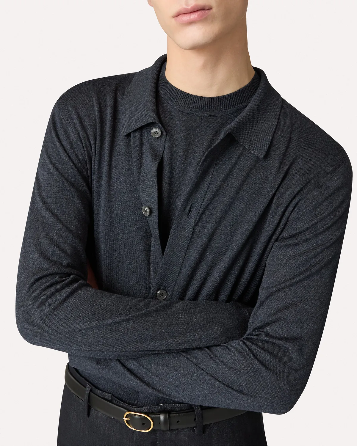 Lardini camicia maglia seta blu denim 100%