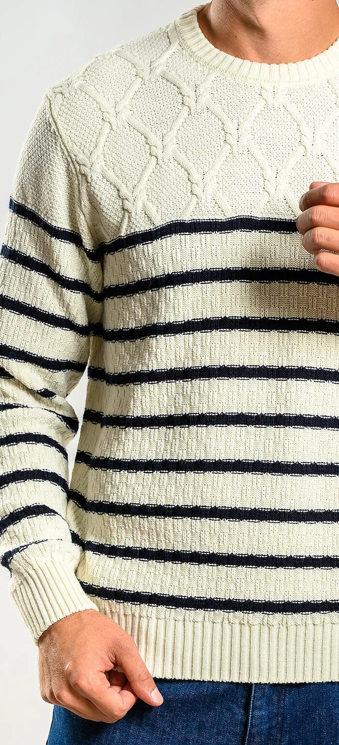 Alain Delon maglione lana merino beige a righe blu
