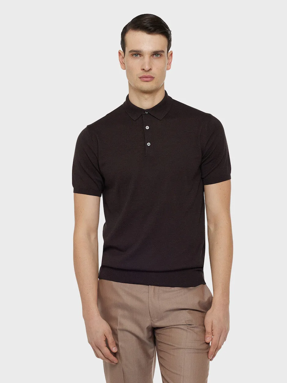 Caruso Butterfly polo seta-cotone marrone maniche corte
