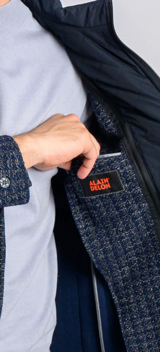 Alain Delon giacca blu-grigia slim con inserto