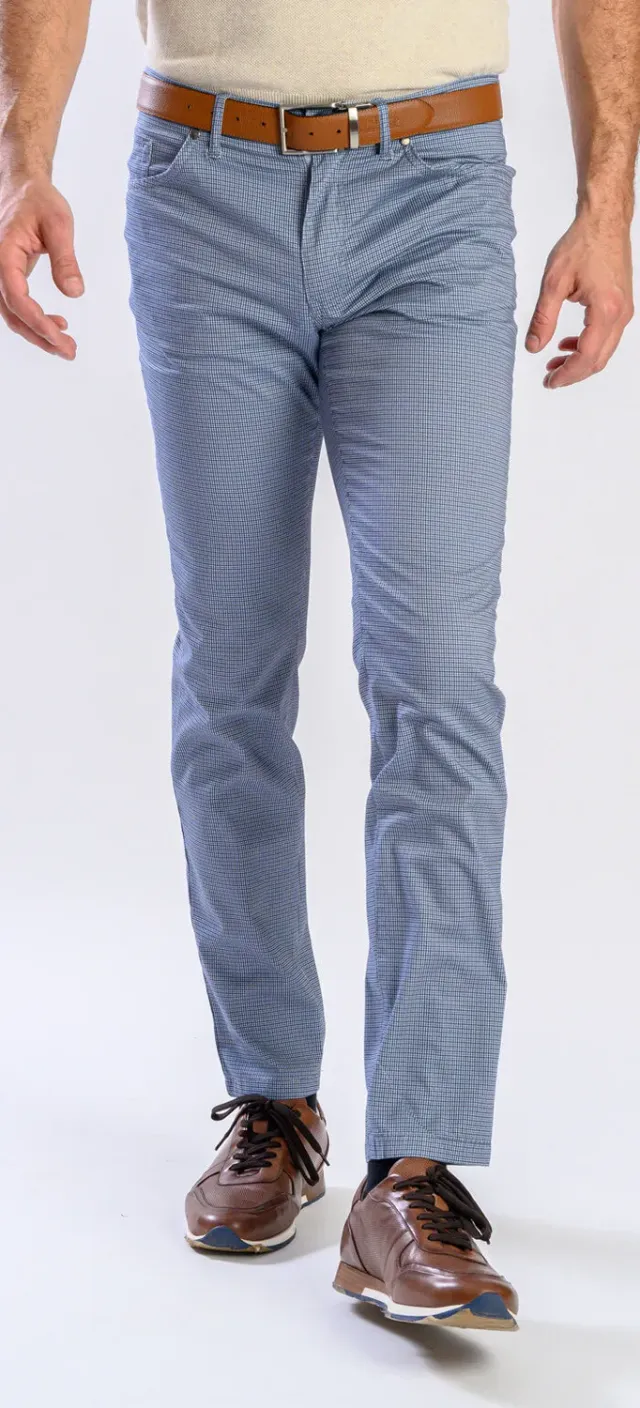 Alain Delon pantaloni slim fit blu grigio cotone