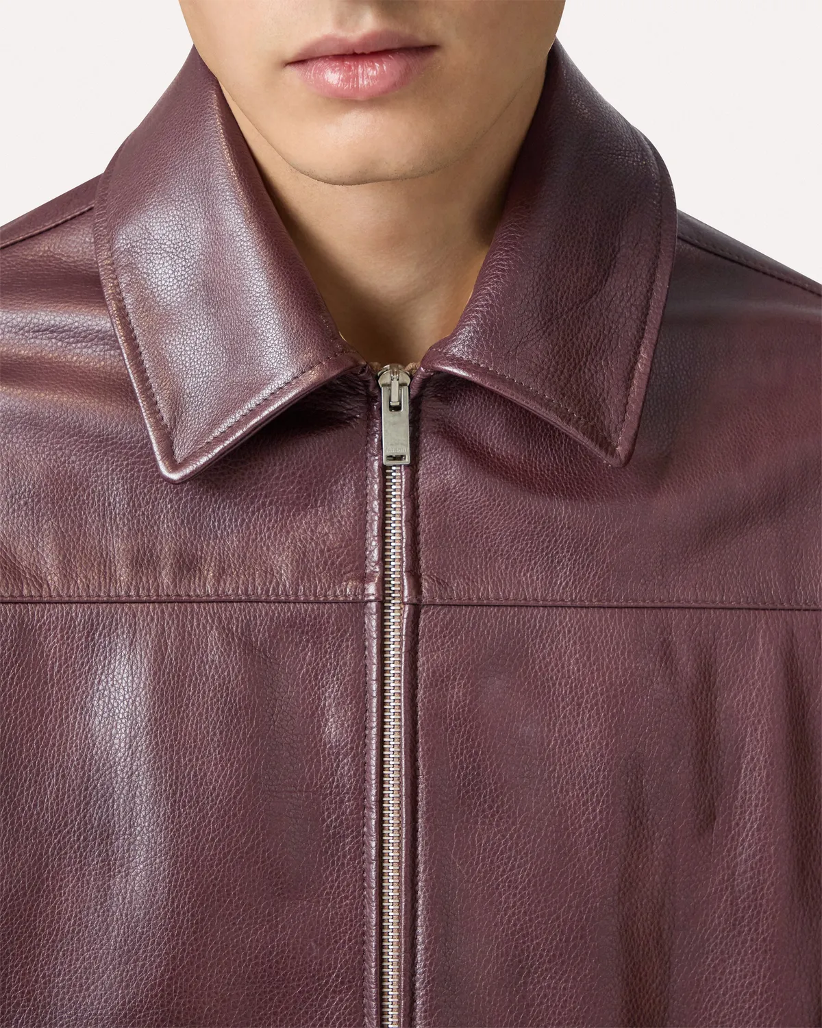 Lardini Giubbino pelle vitello marrone zip collo camicia