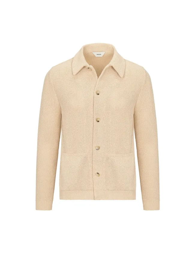 Paoloni Bomber Maglia Misto Cotone Beige bottoni