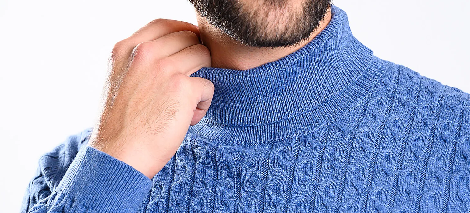 Alain Delon dolcevita uomo blu cotone cashmere slim
