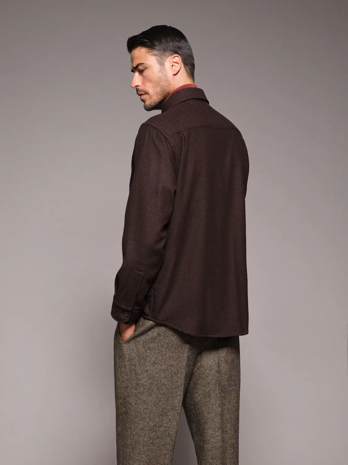 Caruso overshirt lana 180s marrone scuro