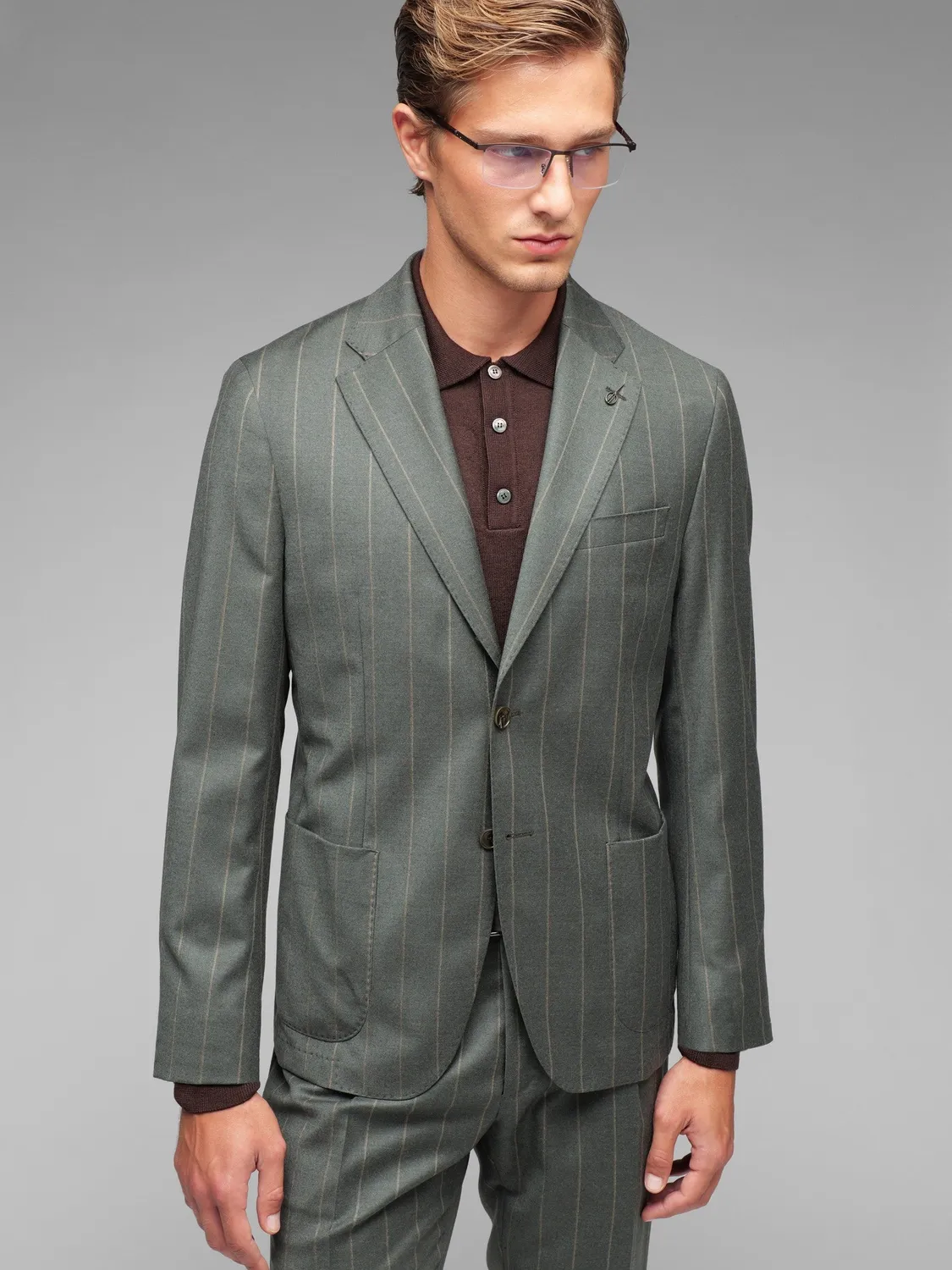Paoloni Abito gessato pura lana stretch verde