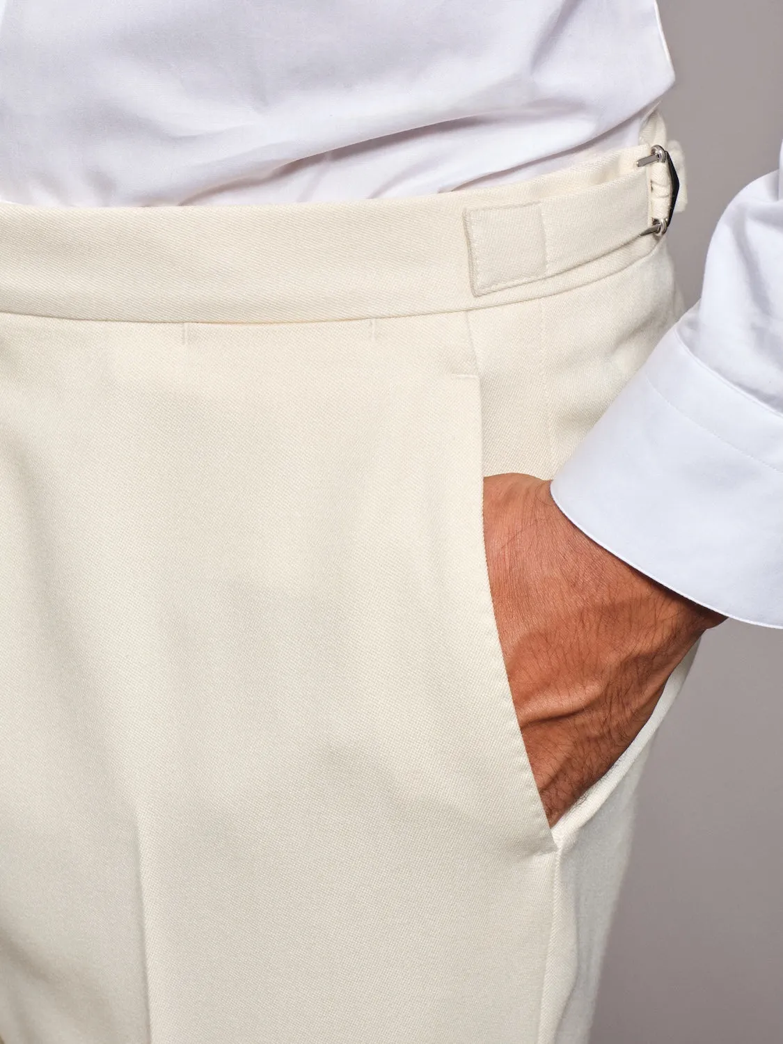Caruso Pantalone Regular Fit Lana Barathea Bianco