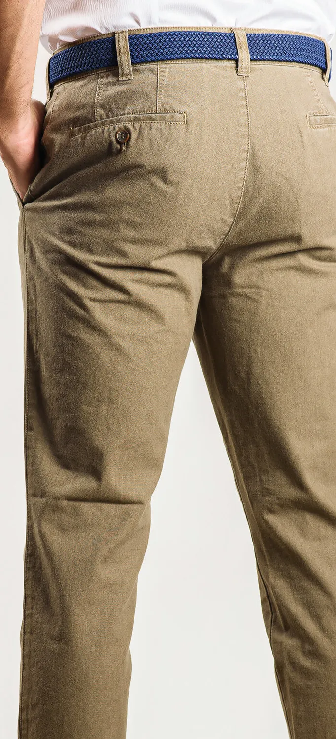 Alain Delon Pantaloni Marroni Cotone Lino Slim