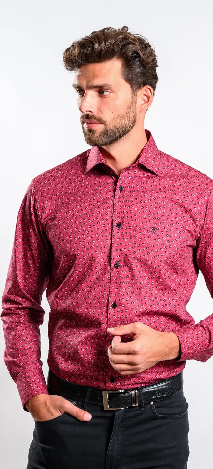 Alain Delon camicia Extra Slim Fit rossa fantasia