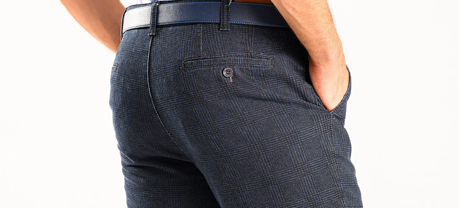 Alain Delon pantalone slim blu a quadri neri