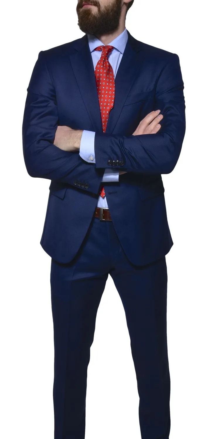Alain Delon Blue Wool abito slim fit blu lana Super 120s