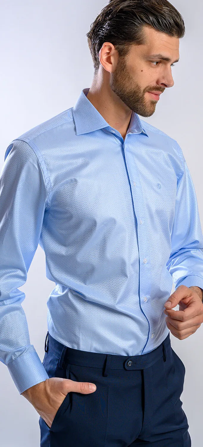 Alain Delon Slim Fit camicia azzurra micro-fantasia Getzner