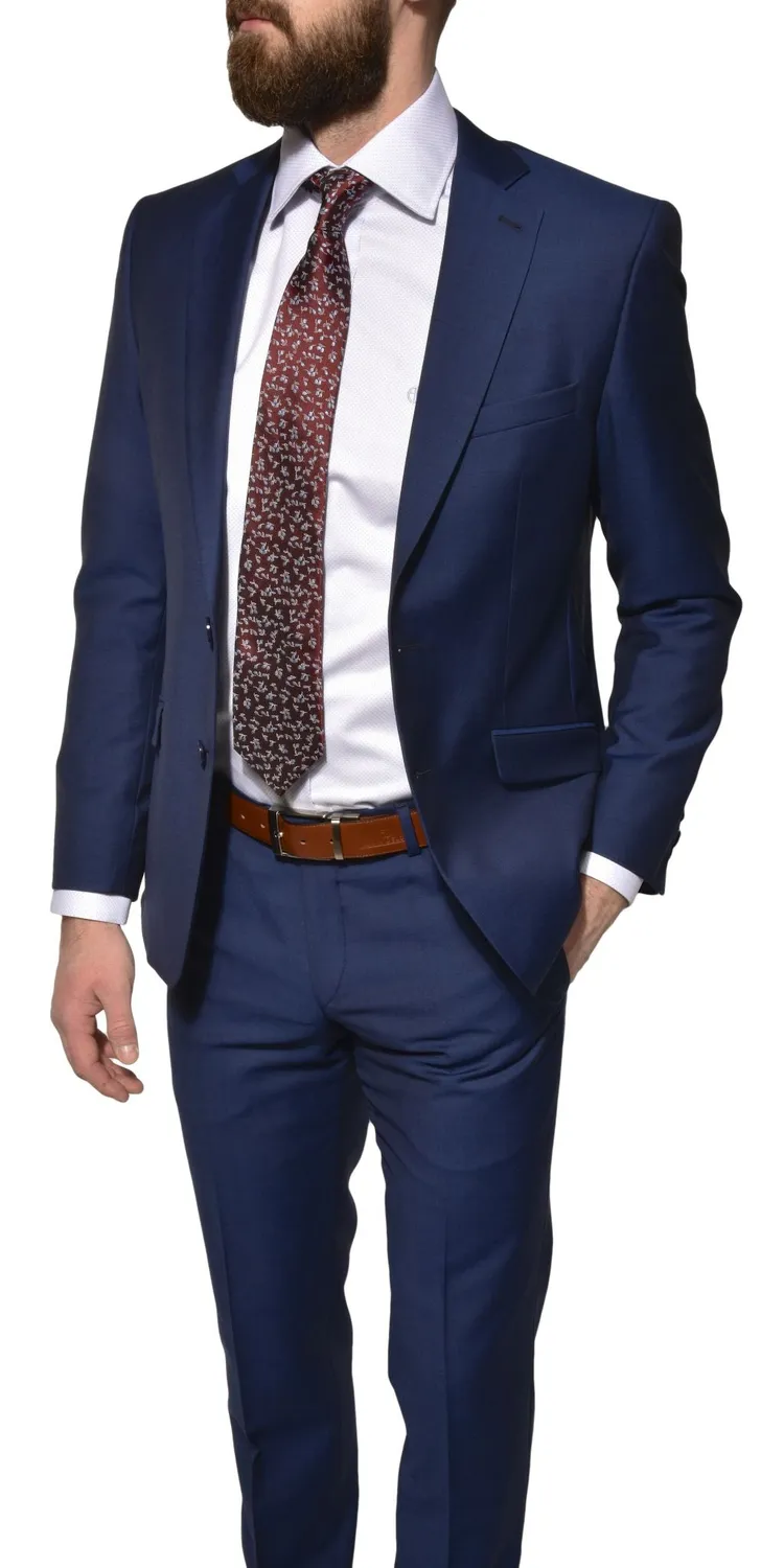 Alain Delon abito blu slim fit taglia 106 lana Super 120s