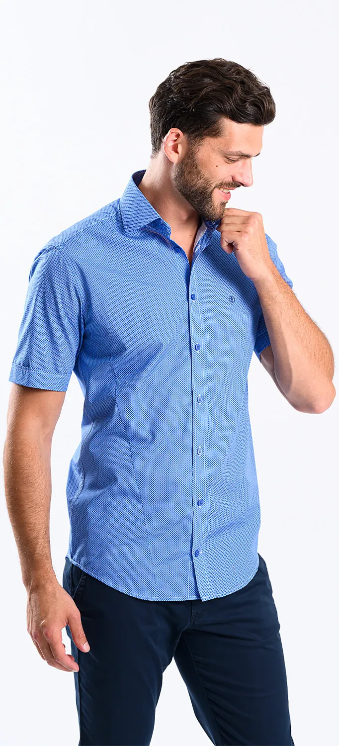 Alain Delon Extra Slim Fit camicia manica corta blu fantasia 41 cotone