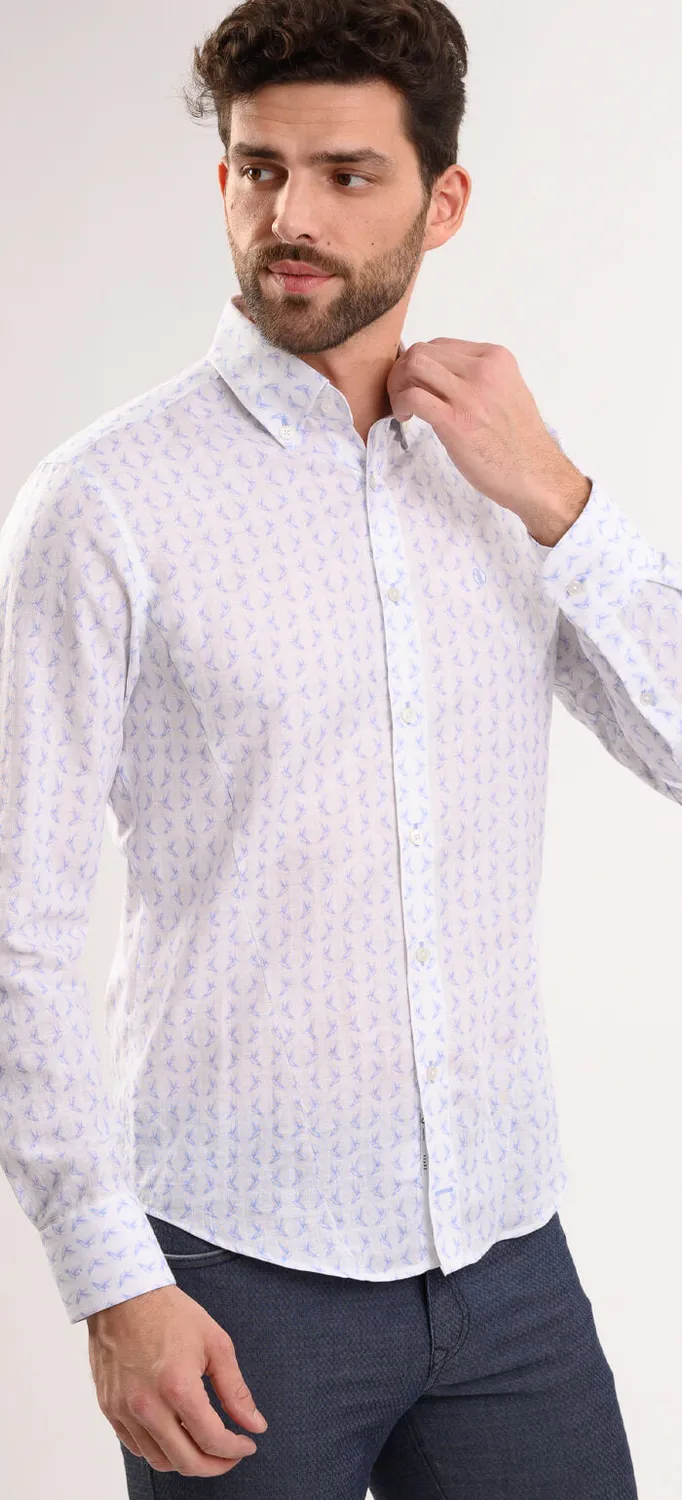 Alain Delon Camicia Bianca Fantasia Lino Extra Slim