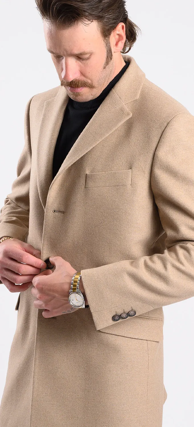 Alain Delon cappotto beige lana slim fit tasche pattina