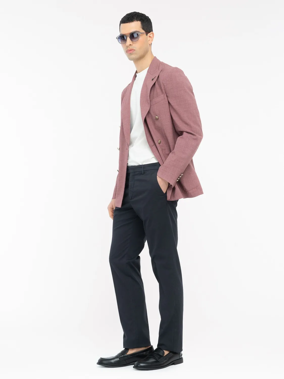 Paoloni Pantalone slim gabardina cotone stretch blu