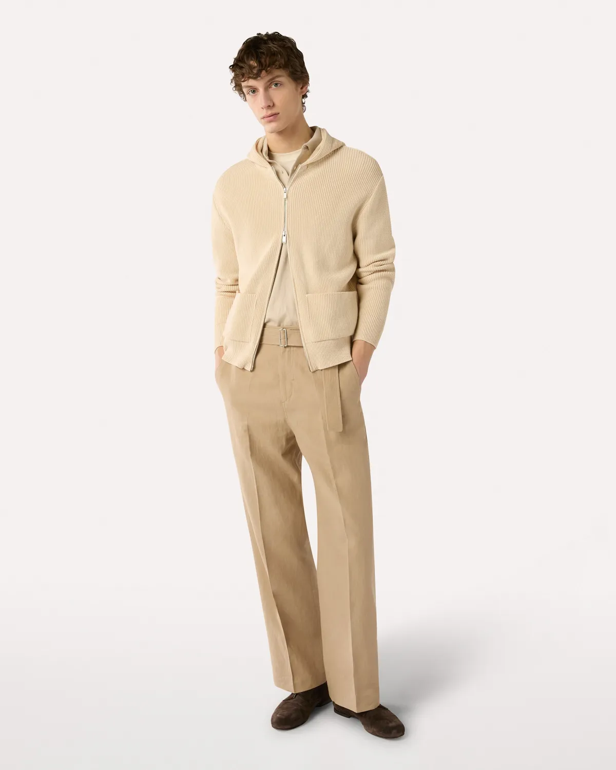 Lardini Cardigan panna cotone zip costa inglese