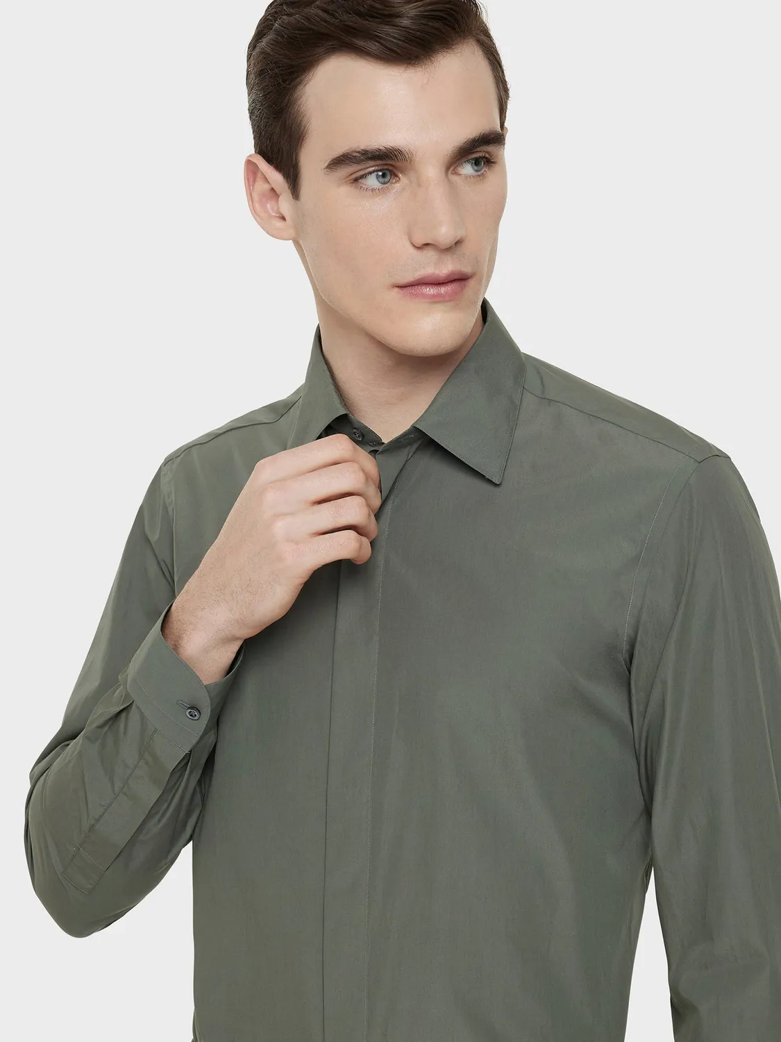 Caruso Butterfly camicia slim cotone verde salvia