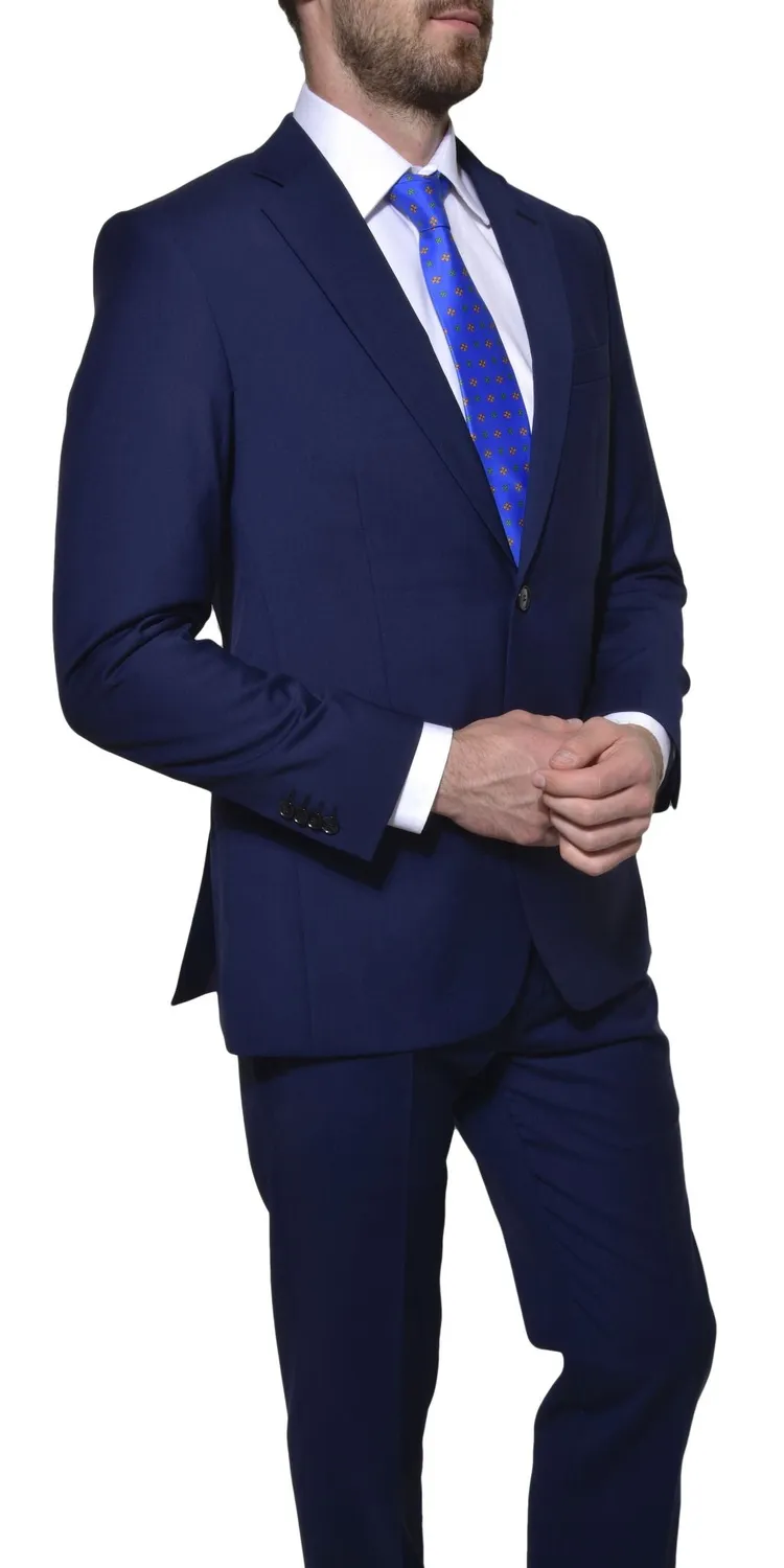 Alain Delon abito slim fit blu in lana Super 120s
