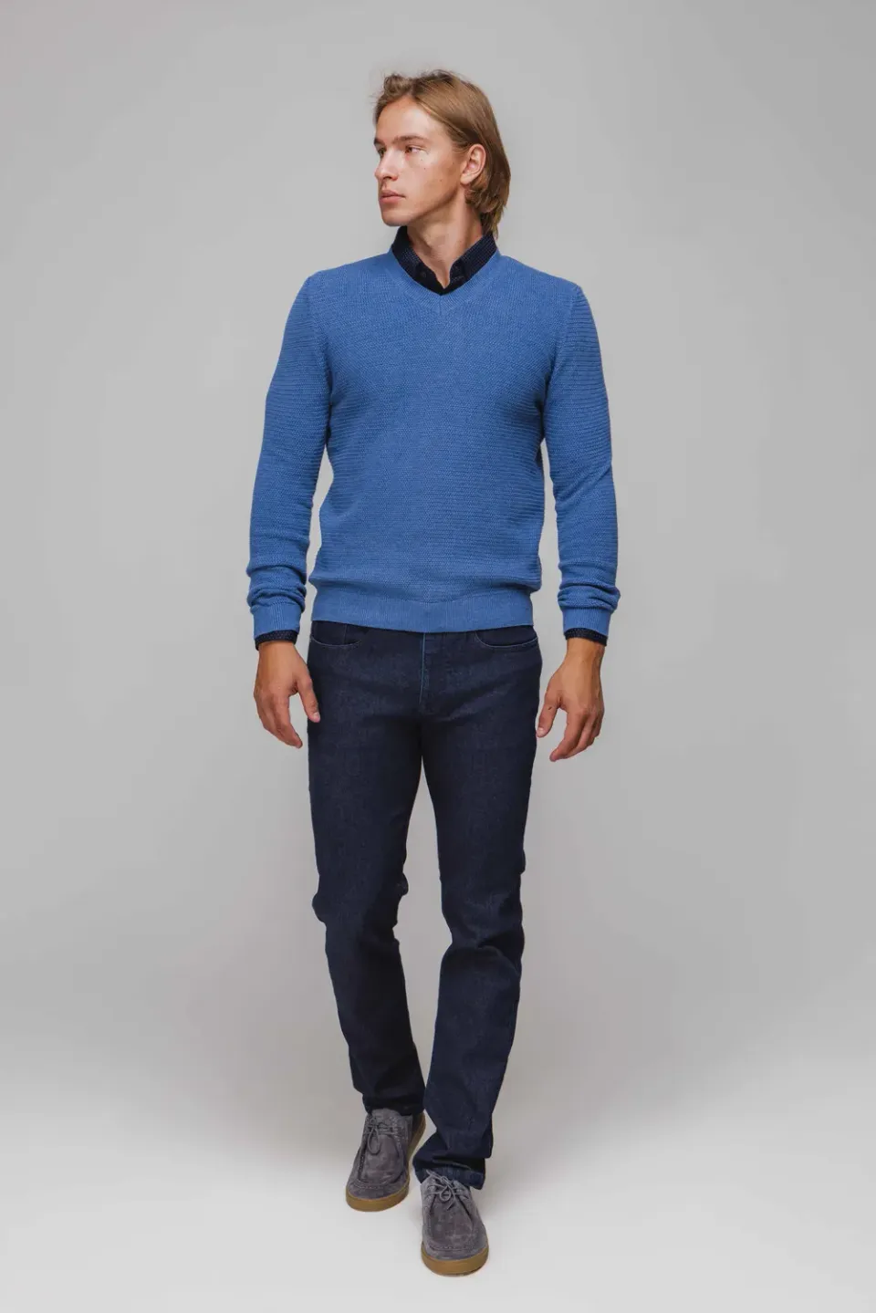 Alain Delon pullover blu scollo V cotone maglieria