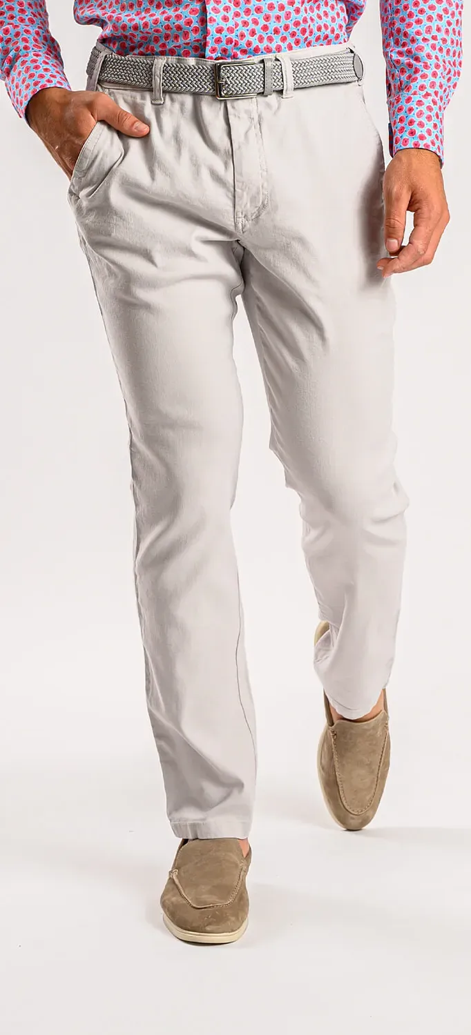 Alain Delon pantalone lino grigio chiaro slim fit elastico