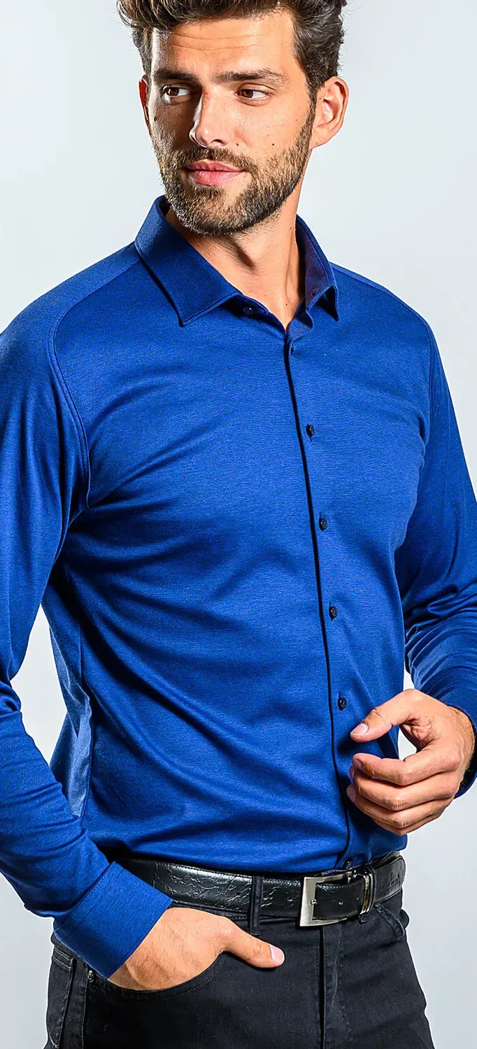 Alain Delon camicia extra slim blu elasticizzata cotone