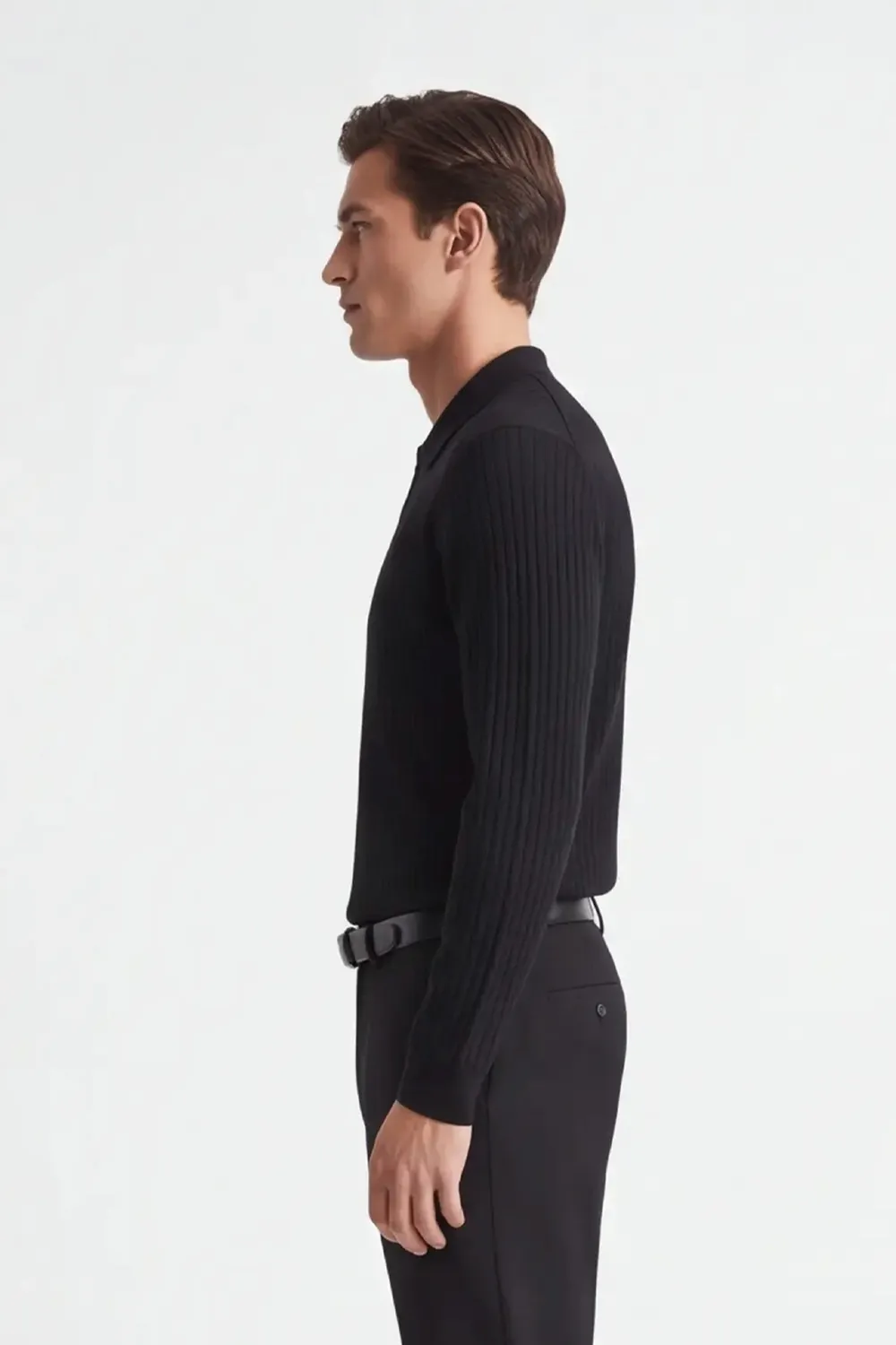 Sonny Bono maglia polo mezza zip nera costina