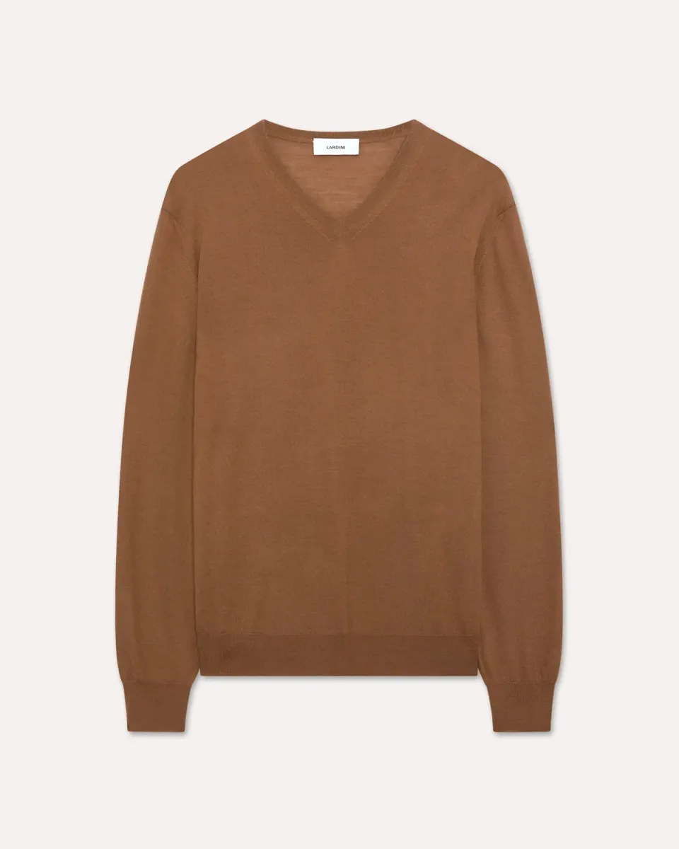 Lardini Maglia scollo V lana seta cashmere marrone finezza 18