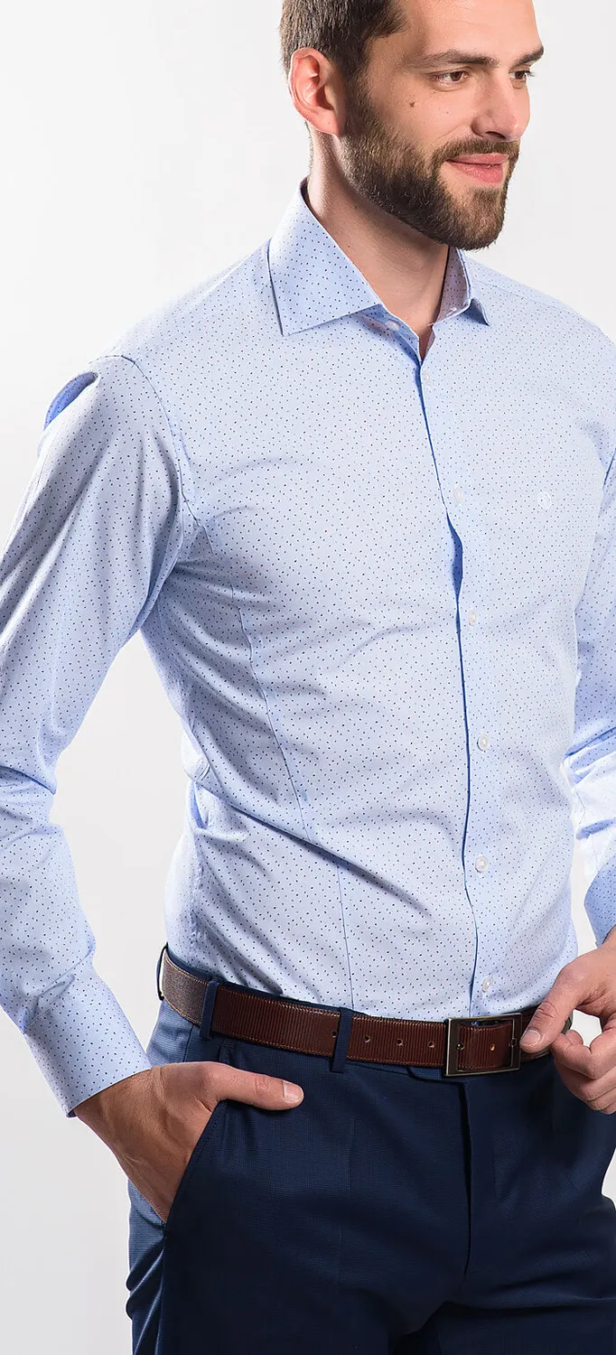Alain Delon camicia Classic Fit azzurra pois collo 45