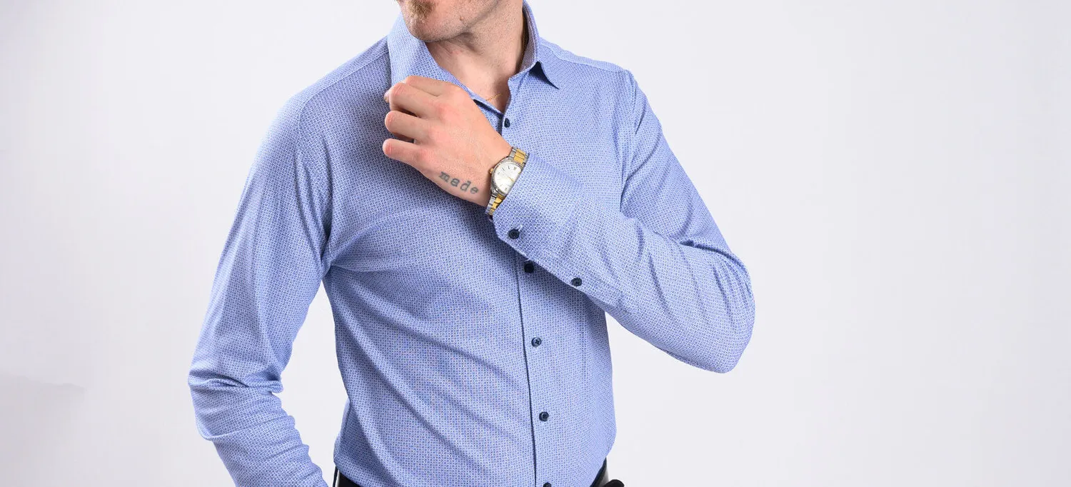 Alain Delon Extra Slim Fit camicia bianca fantasia blu XL stretch