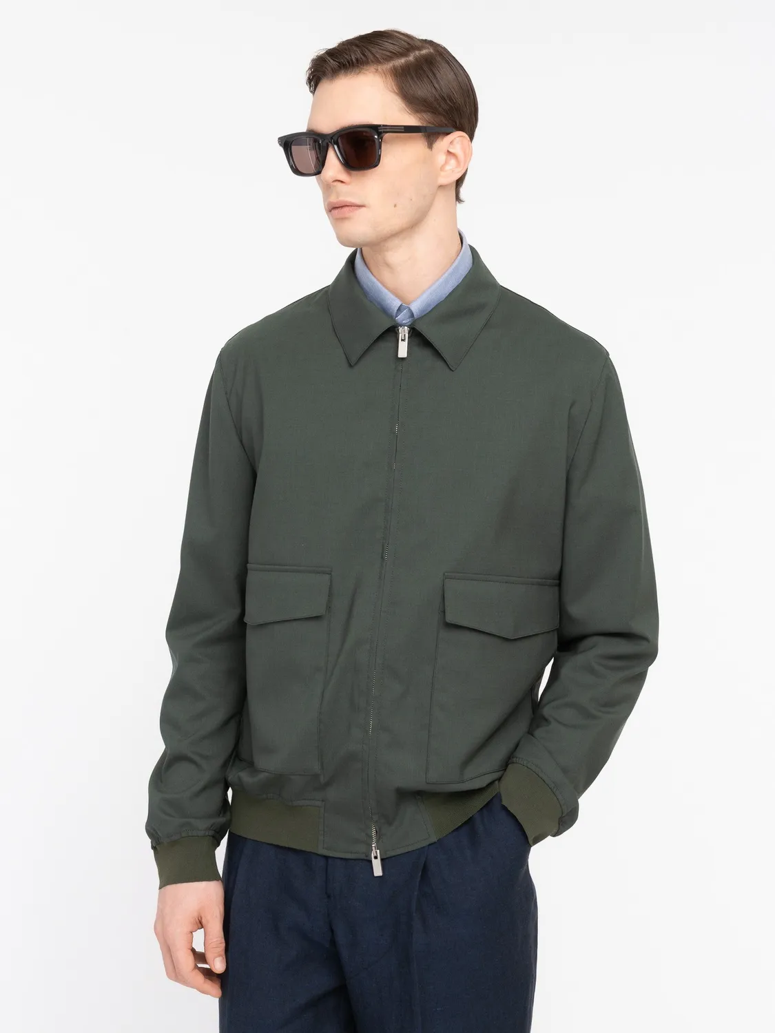 Paoloni Bomber fresco lana stretch verde