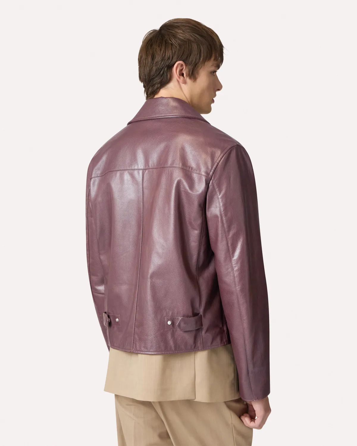 Lardini Giubbino pelle vitello marrone zip collo camicia