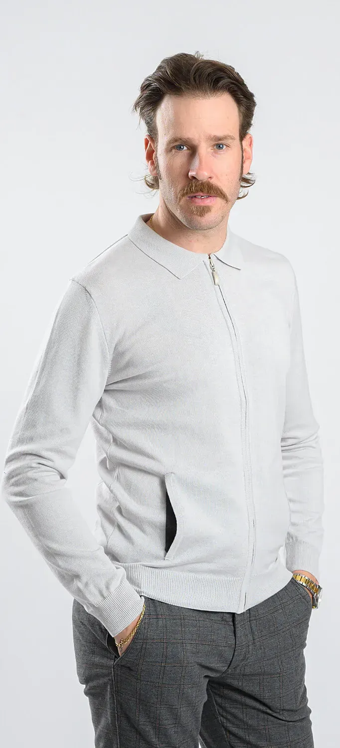 Alain Delon maglione grigio zip collo camicia slim