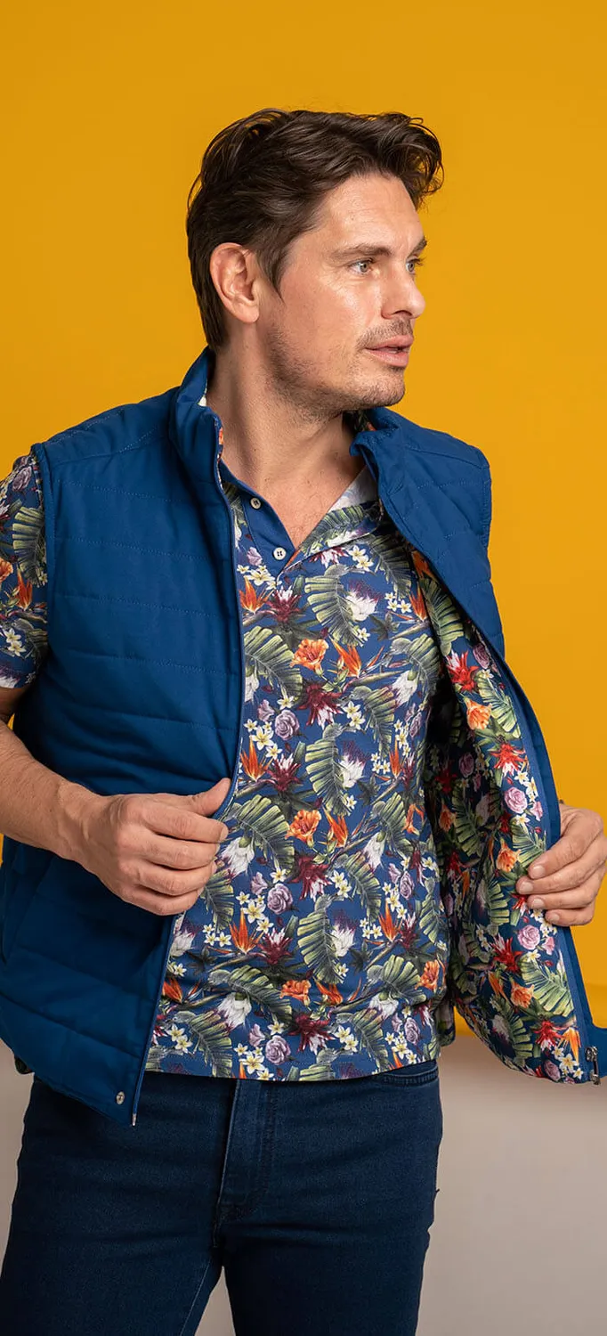 Alain Delon gilet sportivo blu fodera floreale
